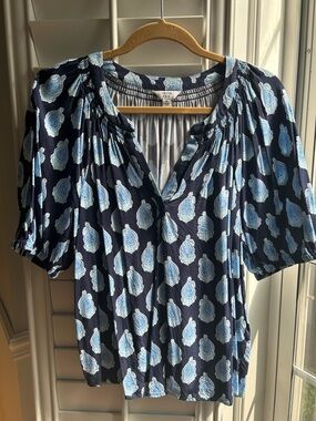 crown & ivy Navy Blue Paisley-Print Peasant Top